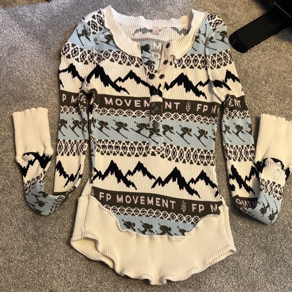 Free People Movement Cream and Black Patterned Sweater - Picture 2 of 5